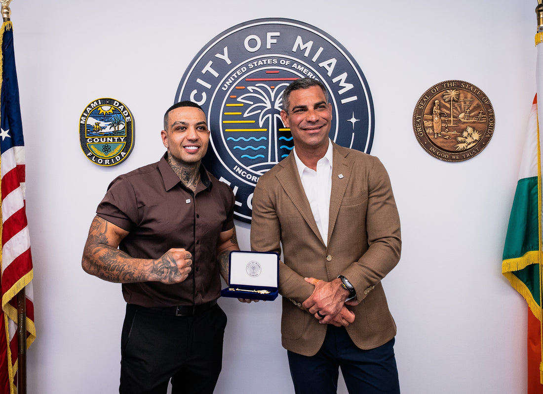 Key to The City of Miami presented to: Mateo Attalla and BOXR GYM by Mayor Francis Suarez