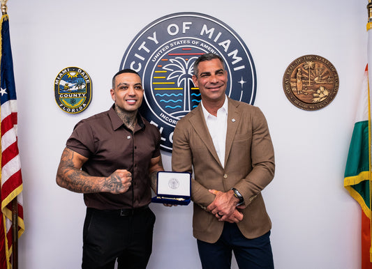 Key to The City of Miami presented to: Mateo Attalla and BOXR GYM by Mayor Francis Suarez