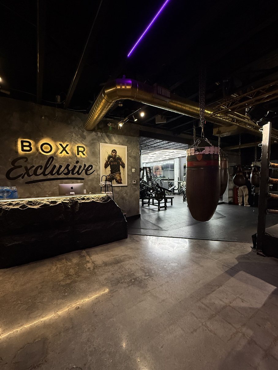 The BOXR Exclusive sign over the private gym